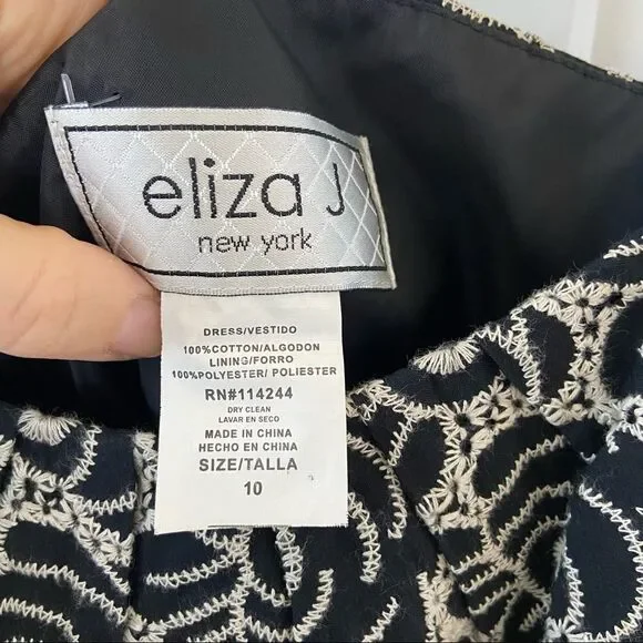 Eliza J Black & White Floral Embroidered Print Dress Size 10 - Picture 7 of 7